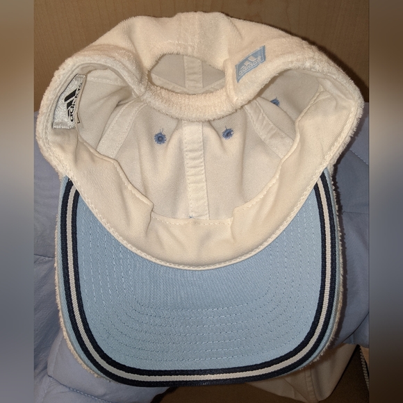 Adidas White Terry Cloth Pastel Blue Stripe Logo Grommet Baseball Cap Hat 2000s - Picture 2 of 3